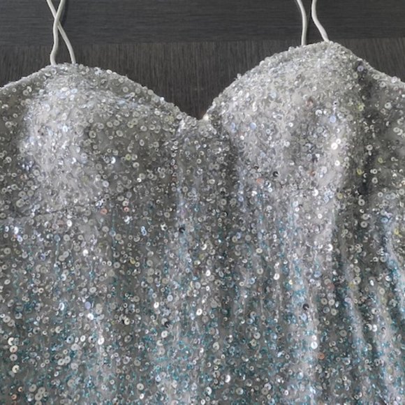 Aidan Mattox Icy silver blue sequin sheath slip dress from Bloomingdale's NWT - Picture 5 of 15